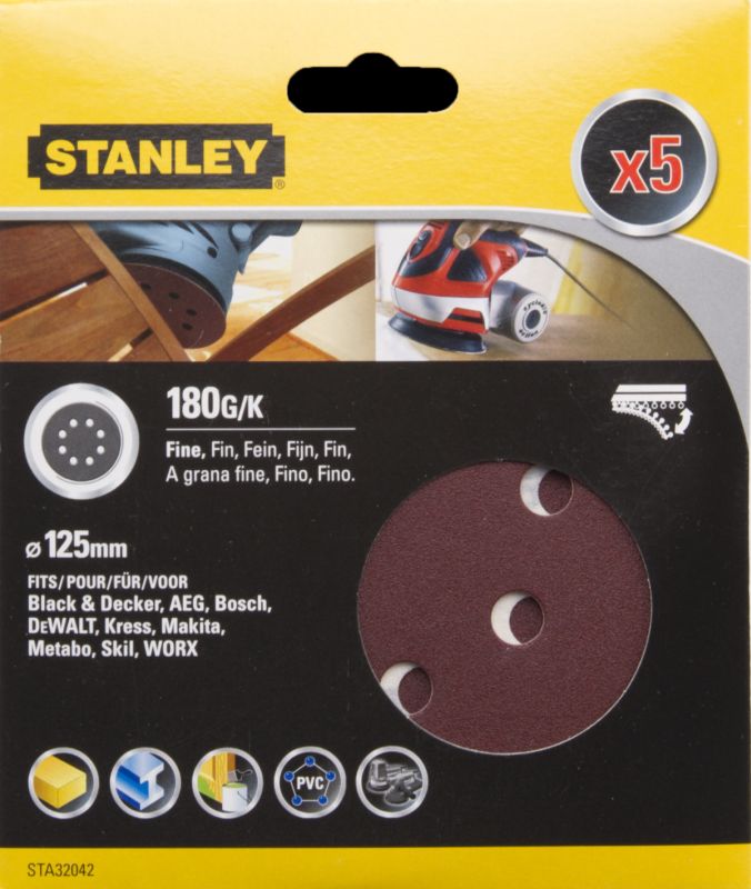 Papier brúsny pre excentrickú brúsku suchý.zips 125mm P180 5ks FATMAX STA32042