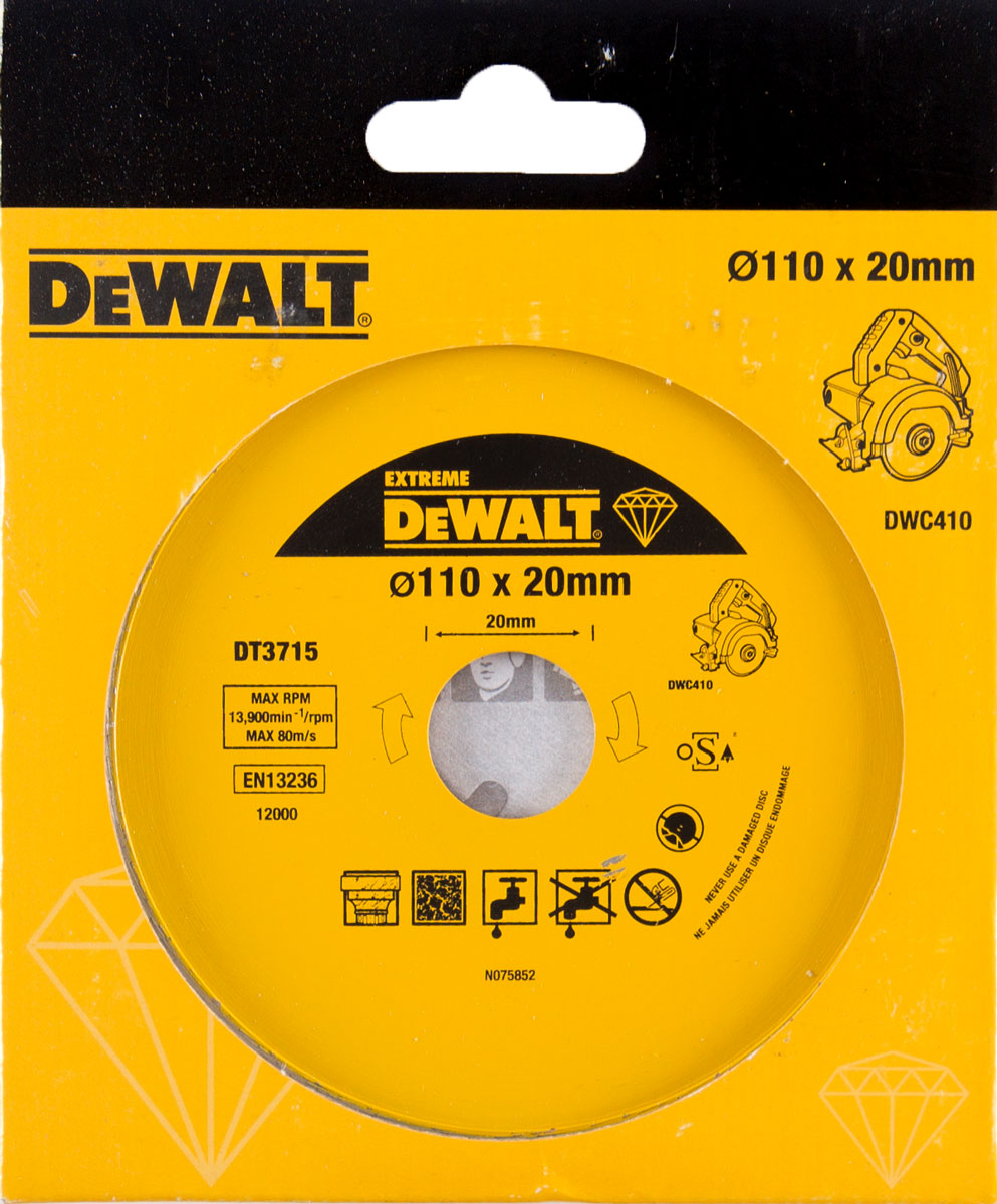 KOTUČ DIAMANTOVY 110*20 PRE DWC410 NA REZANIE ŽULI PORCELANU DEWALT DT3715