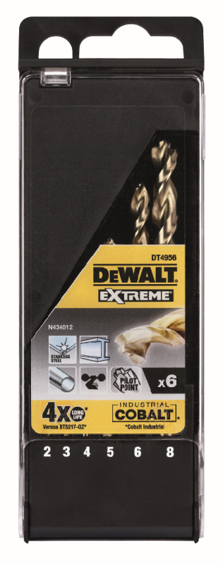 Sada vrtákov do kovu Extreme® HSS-E Cobalt 6 dielna 2,3,4,5,6,8mm DEWALT DT4956