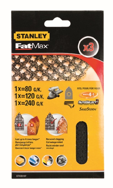 Mriežka brúsna na multibrúsku, suchý zips, 1xP80, 1xP120, 1xP240 FATMAX STA39107