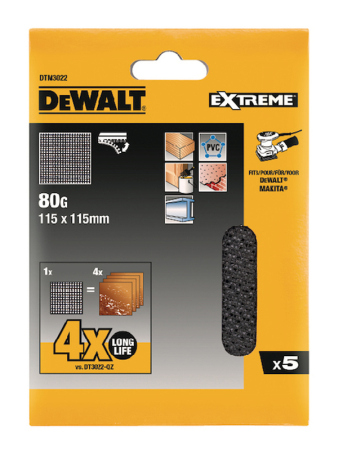 Sieťovina brúsna 115x115mm P80 suchý zips 5ks DWE6411/DCW200/D26441 DEWALT DTM3022