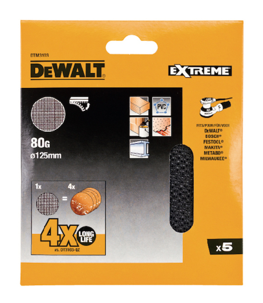 Sieťovina brúsna o125mm P80 suchý zips 5ks DWE6423/DCW210/D26453 DEWALT DTM3103