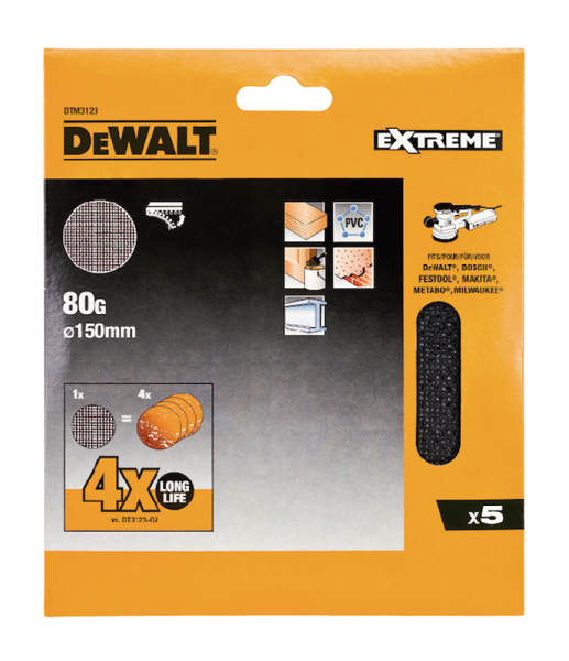 Sieťovina brúsna o150mm P80 suchý zips 5ks D26410/DW443 DEWALT DTM3123
