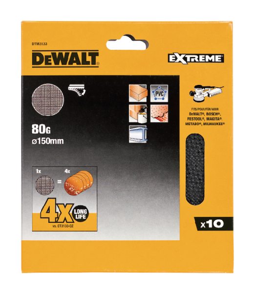 Sieťovina brúsna o150mm P80 suchý zips 10ks D26410/DW443 DEWALT DTM3133