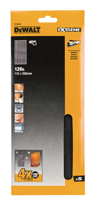 Sieťovina brúsna 115x228mm P120 suchý zips 5ks D26420/D20421 DEWALT DTM8552