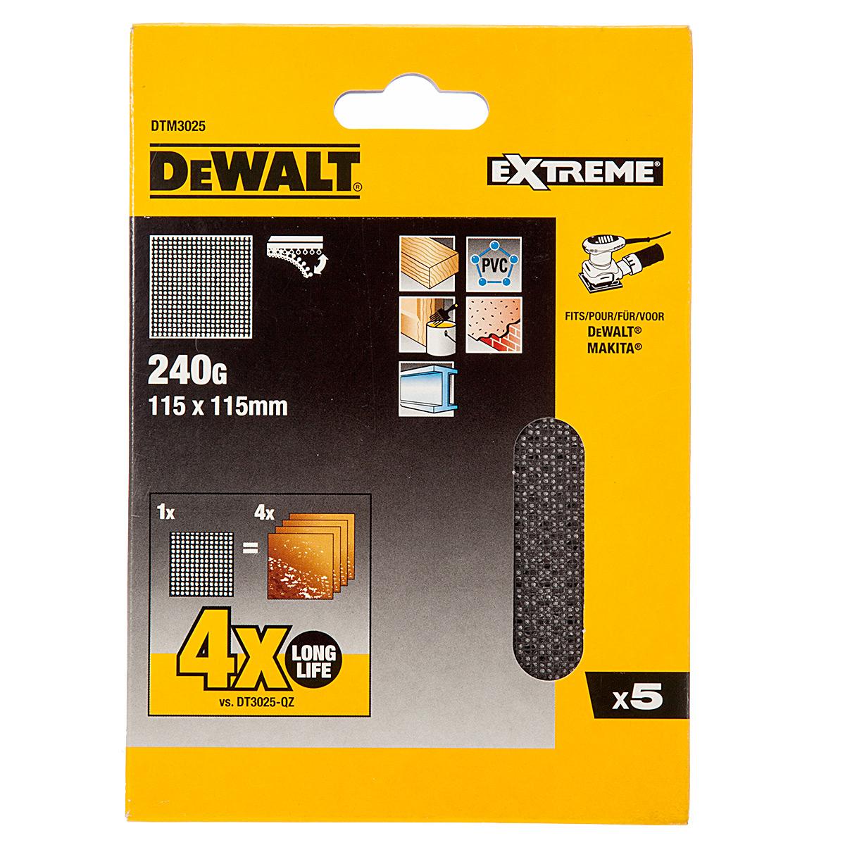 Sieťovina brúsna 115x115mm P240 suchý zips 5ks DWE6411/DCW200/D26441 DEWALT DTM3025