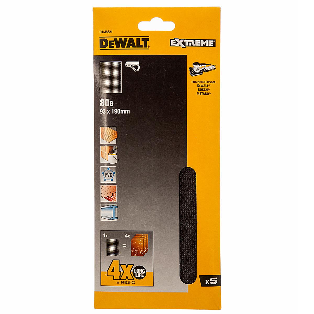 Sieťovina brúsna 93x190mm P80 suchý zips 5ks D26422 DEWALT DTM8621