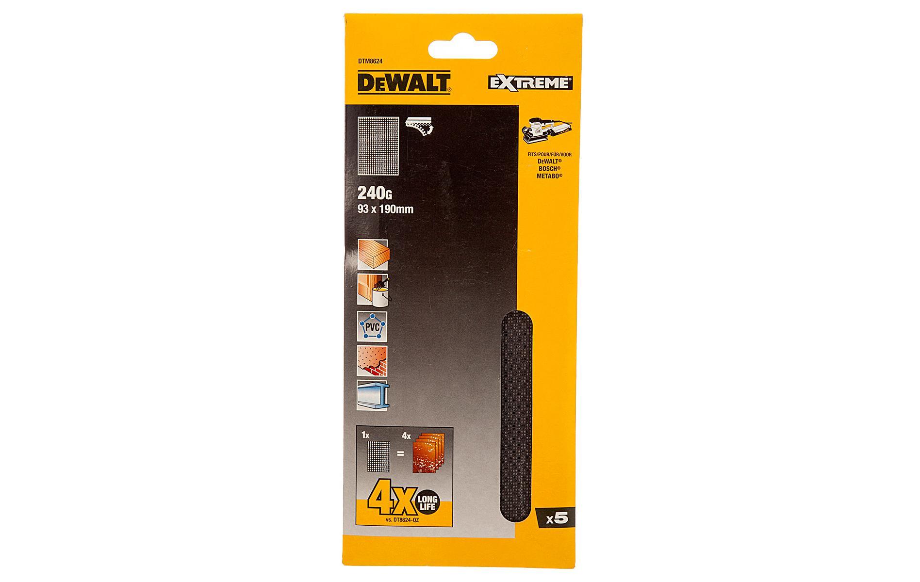 Sieťovina brúsna 93x190mm P240 suchý zips 5ks D26422 DEWALT DTM8624