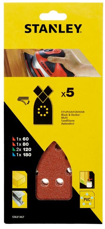Papier brúsny na multibrusku žehlič. tvar dierov., 1xP60, 1xP80, 2xP120, 1xP180, pre B+D FATMAX STA31467