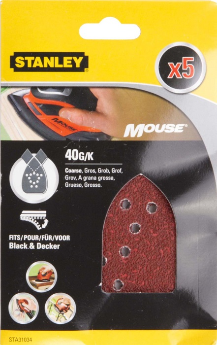 Papier brúsny dierovaný Mouse P40 suchý zips 5ks pre B+D FATMAX STA31034