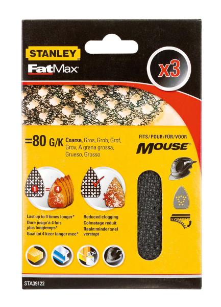 Mriežka brúsna Mouse (žehličkový tvar) P80, suchý zips, 3ks FATMAX STA39122