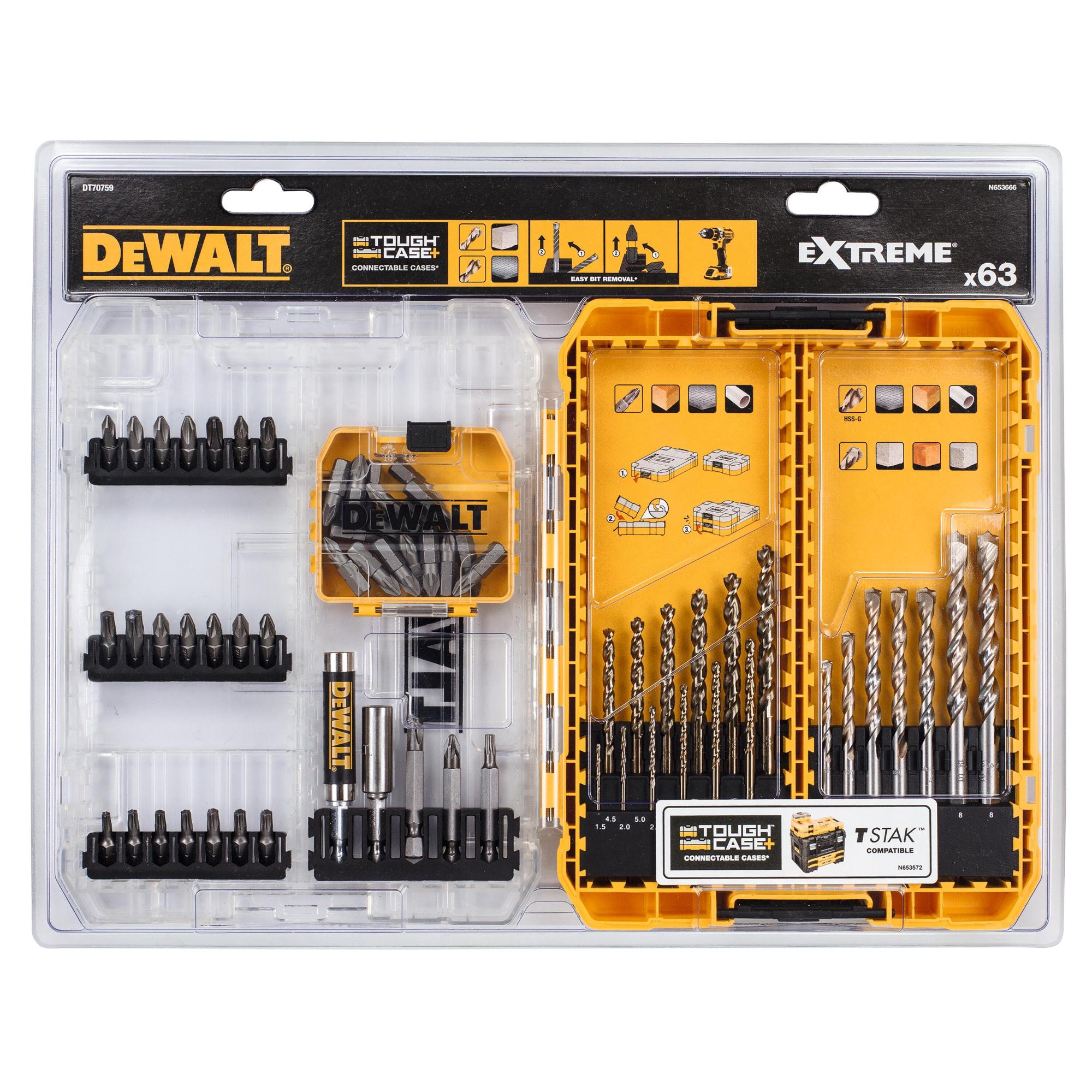 Sada vrtákov a bitov 63 dielna do muriva a kovu stredné púzdro DEWALT DT70759