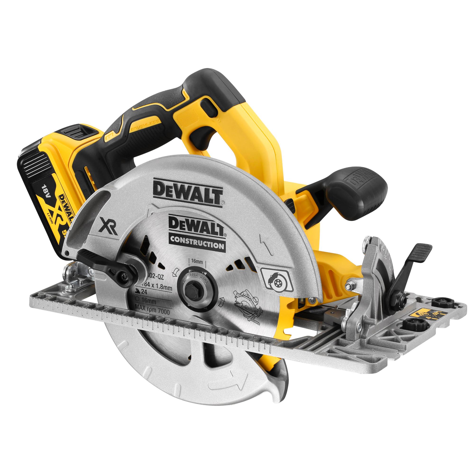 Píla kotúčová 184mm so základňou pre lištu18V XR 2x5,0Ah bezuhlíková DEWALT DCS572P2