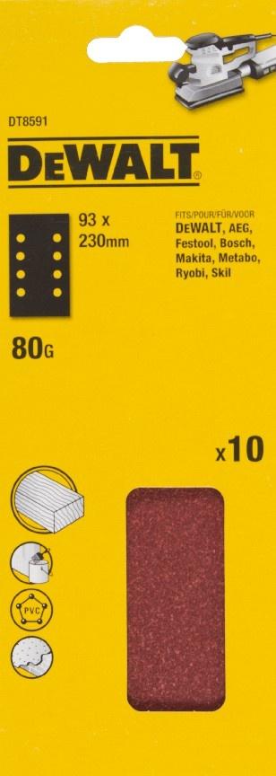 Papier brúsny 93x230mm P80 8 dier 10ks D26422 DEWALT DT8591