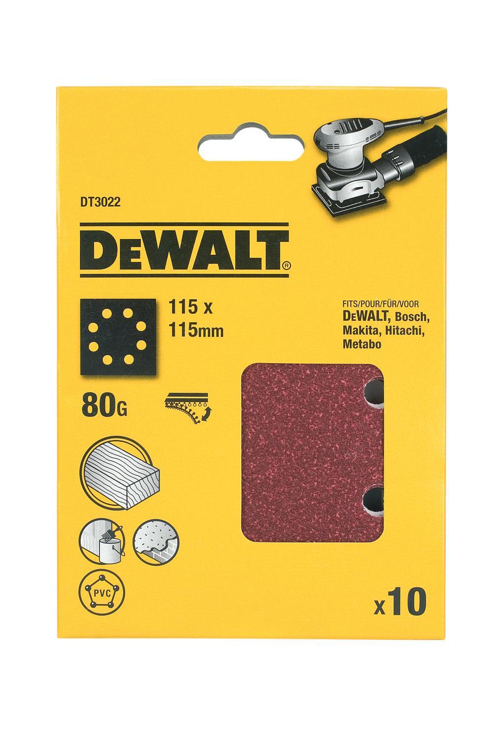 Papier brúsny 115x115mm P80 dierovaný suchý zips 10ks D26441/DWE6411 DEWALT DT3022