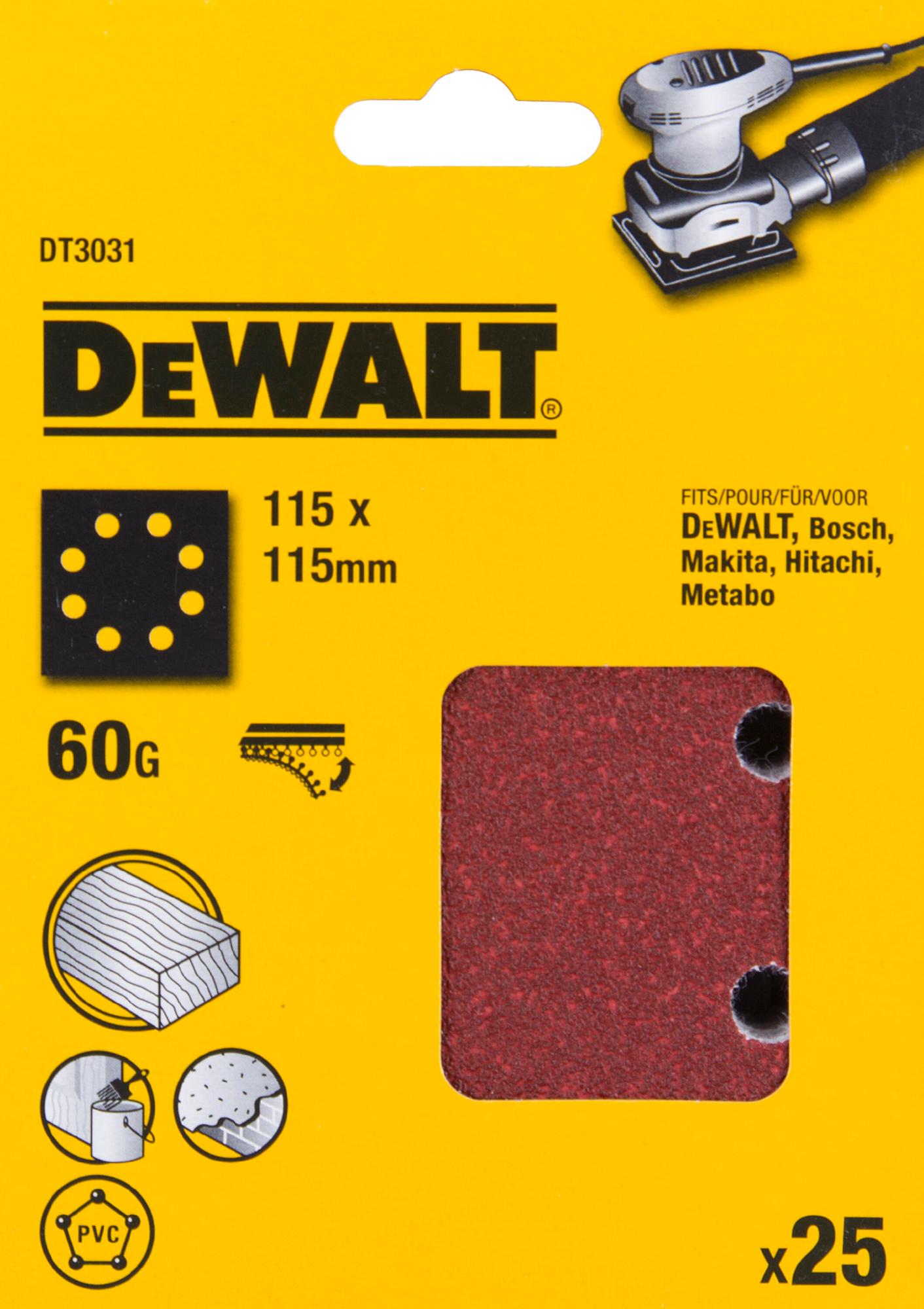Papier brúsny 115x115mm P60 dierovaný suchý zips 25ks D26441/DWE6411 DEWALT DT3031