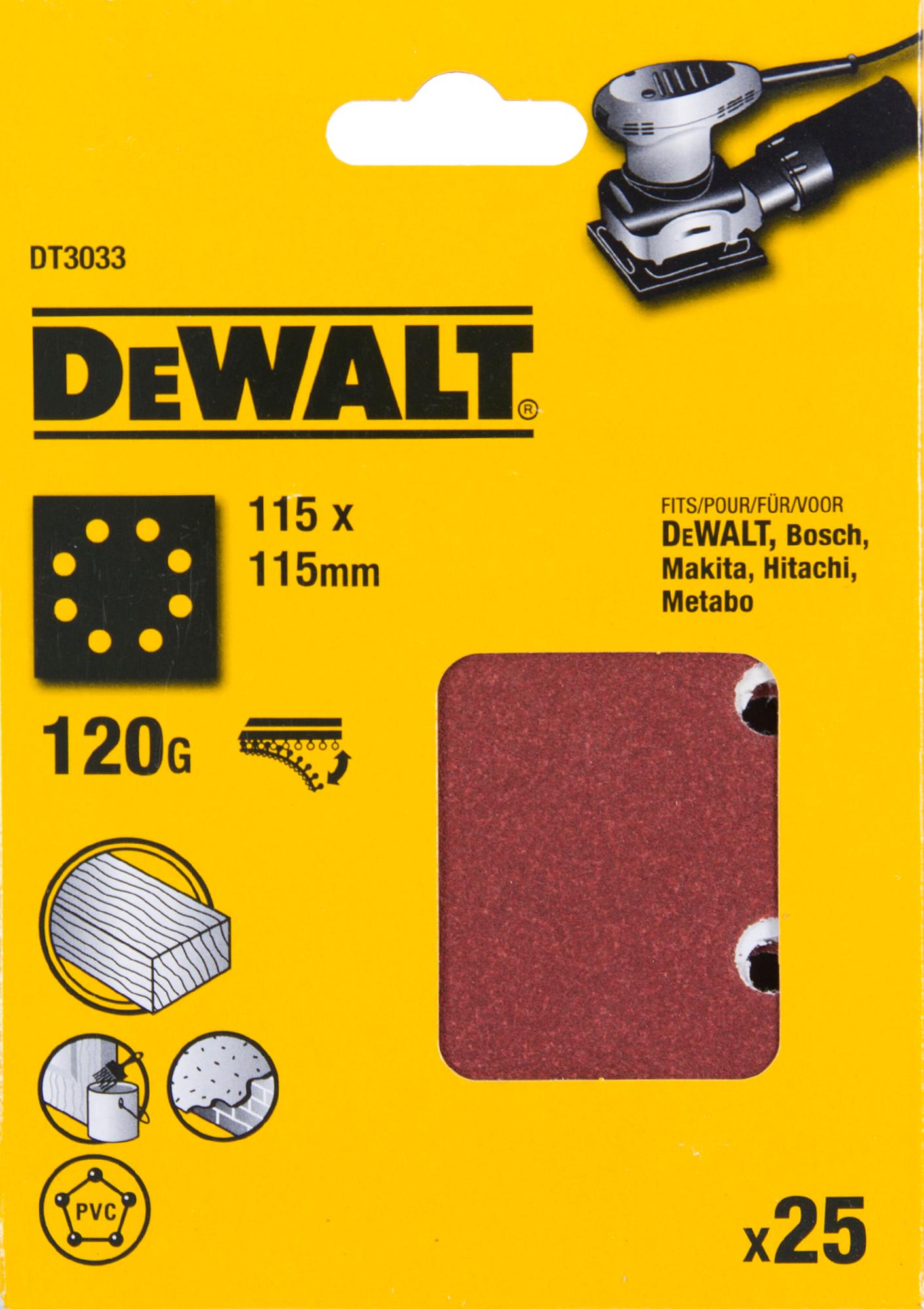 Papier brúsny 115x115mm P120 dierovaný suchý zips 25ks D26441/DWE6411 DEWALT DT3033