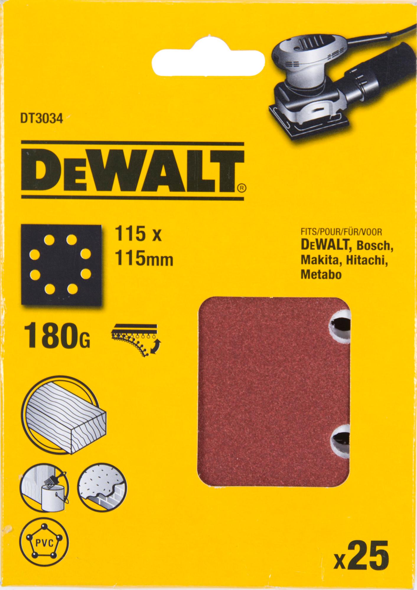 Papier brúsny 115x115mm P180 dierovaný suchý zips 25ks D26441/DWE6411 DEWALT DT3034