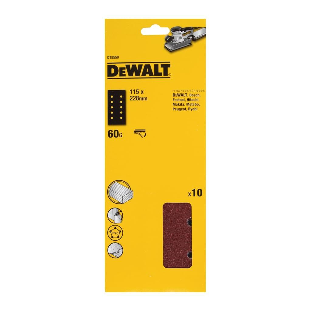 Papier brúsny 115x228mm P60 dierovaný suchý zips 10ks DEWALT DT8550