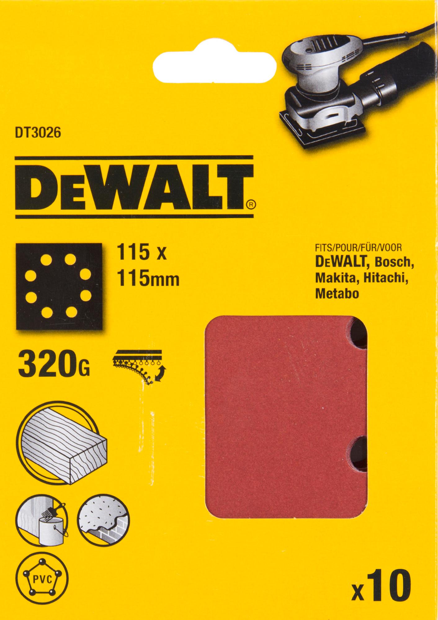 Papier brúsny 115x115mm P320 dierovaný suchý zips 10ks D26441/DWE6411 DEWALT DT3026
