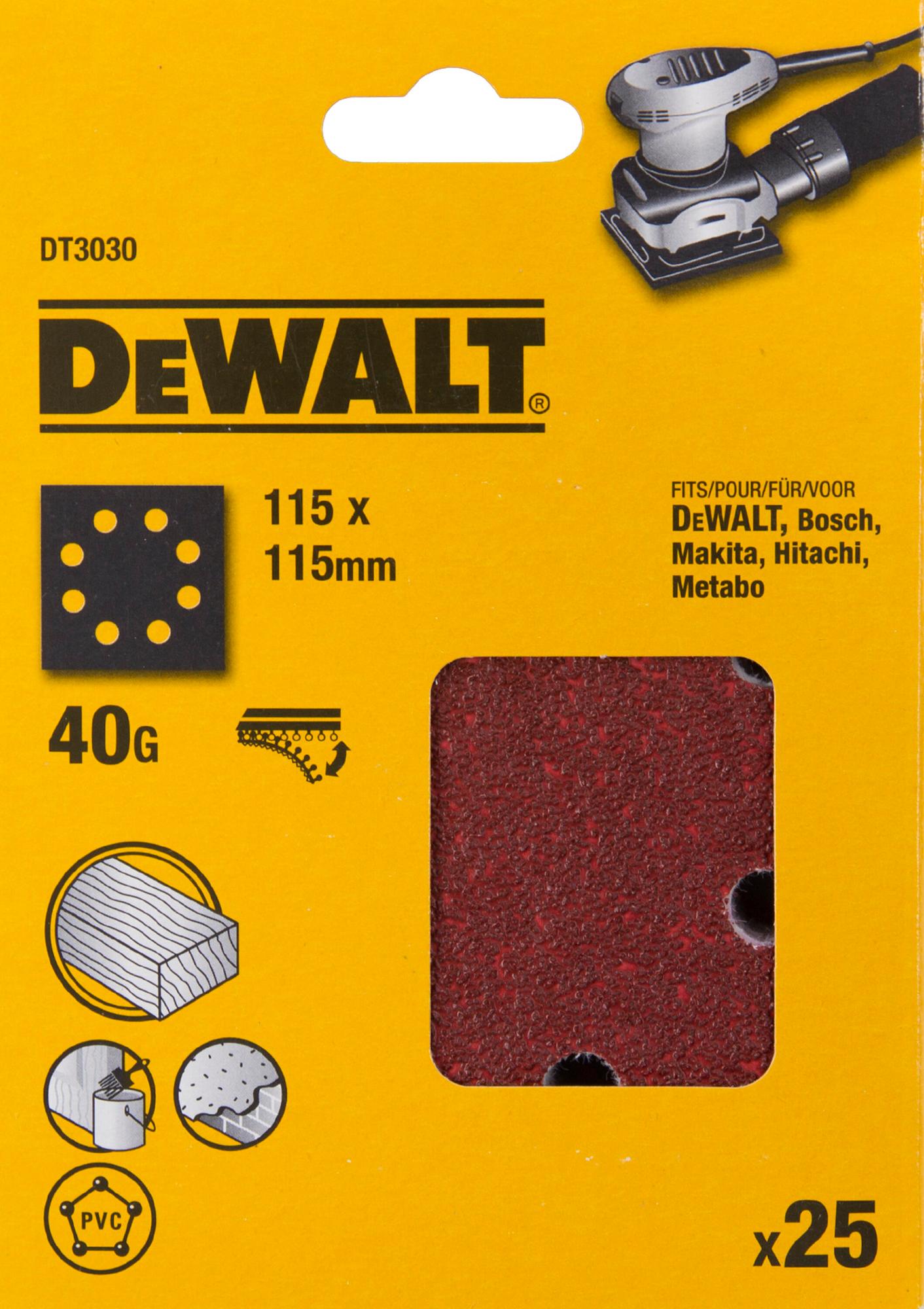 Papier brúsny 115x115mm P40 dierovaný suchý zips 25ks D26441/DWE6411 DEWALT DT3030