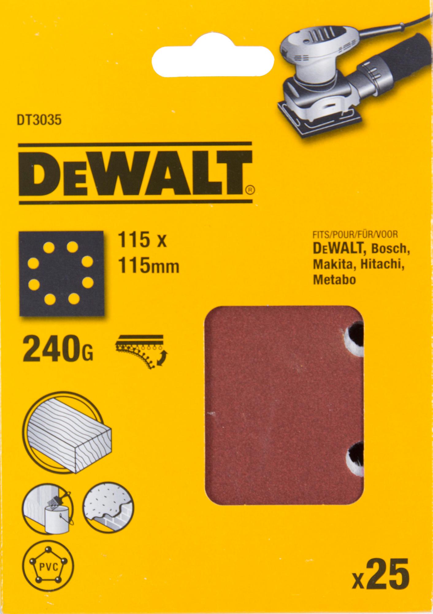 Papier brúsny 115x115mm P240 dierovaný suchý zips 25ks D26441/DWE6411 DEWALT DT3035