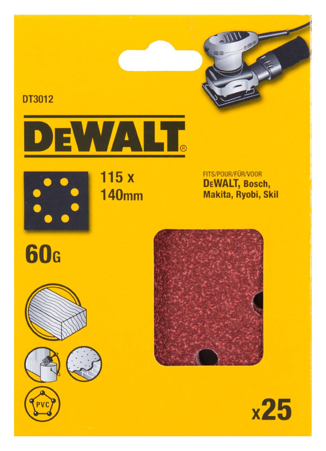 Papier brúsny 140x115mm P60 dierovaný suchý zips 25ks DWE6411/DCW200 DEWALT DT3012