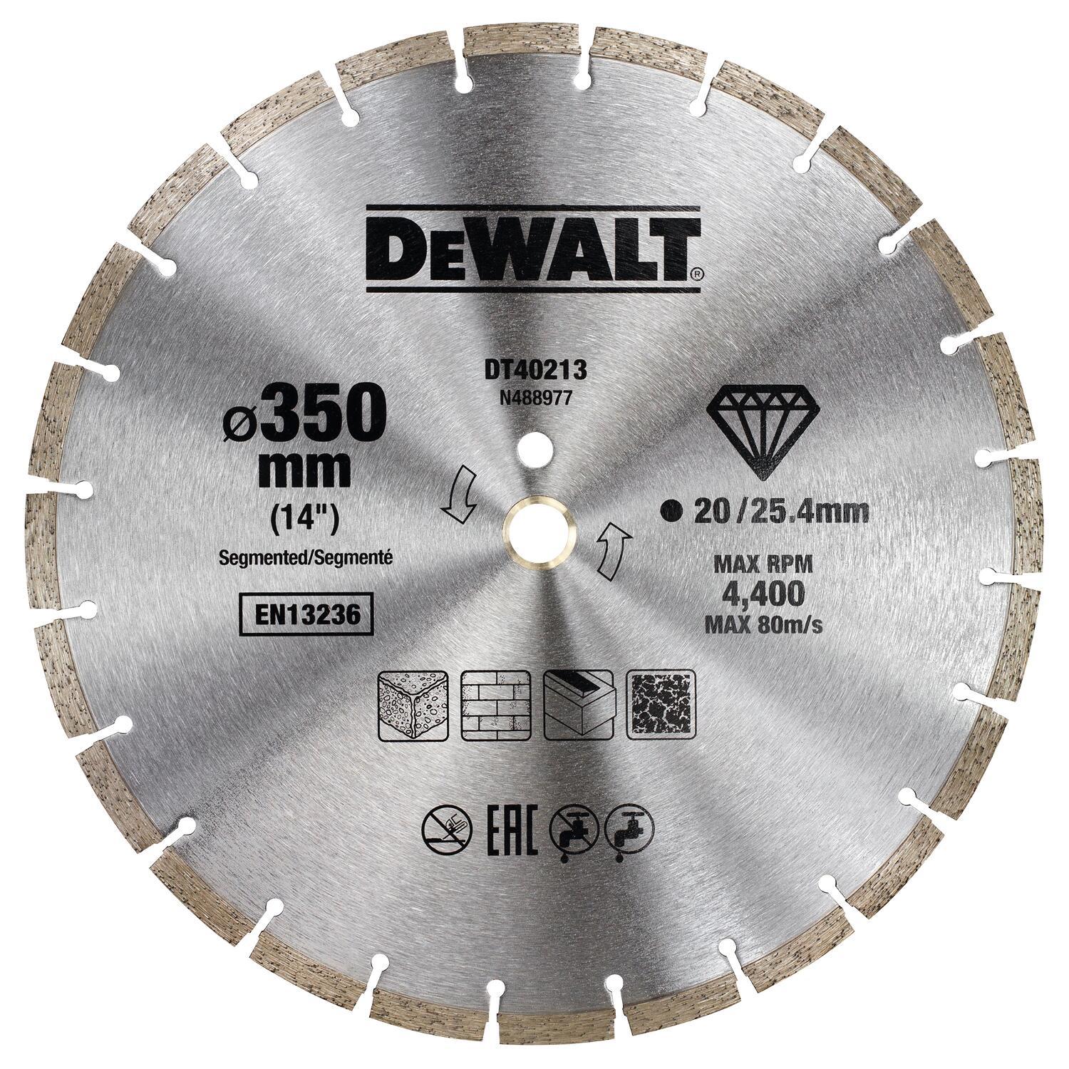 Kotúč rezný diamantový segmentovaný 350x25.4 (20 mm řezný pruh) DEWALT DT40213