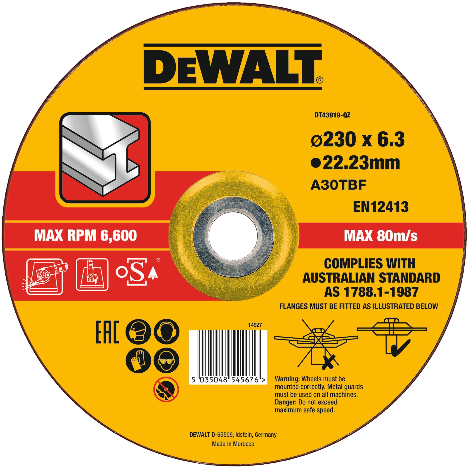 Kotúč brúsny na kov vypuklý 230x6mm Typ27 (10ks/bal) DEWALT DT43919