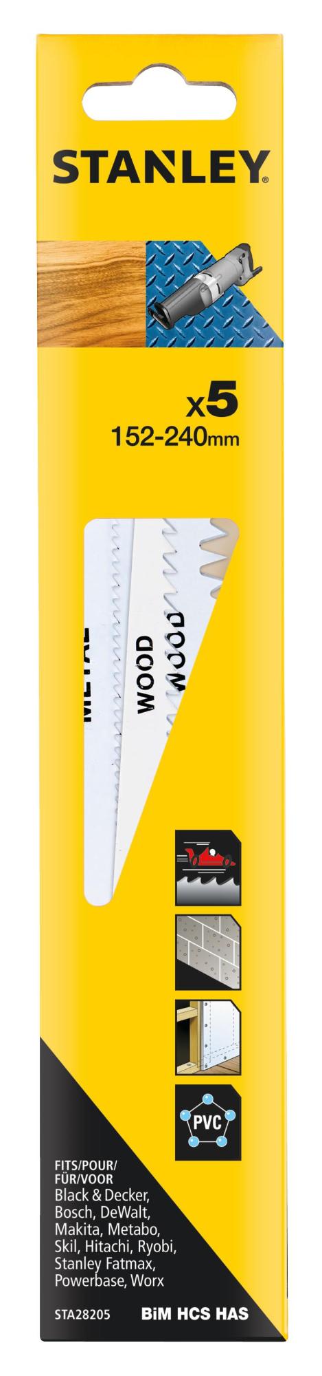 List pílový na mečovú pílu, BiM, HCS, HAS do dreva a kovu, dl. 152-240mm, 5ks FATMAX STA28205