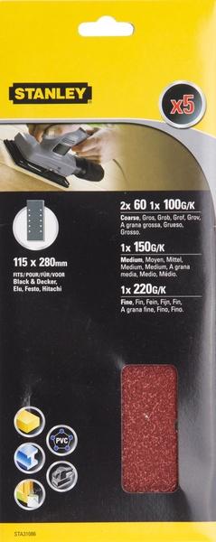 Papier brúsny dierovaný 115x280mm 2xP60 1xP100 1xP150 1xP220 5ks FATMAX STA31086