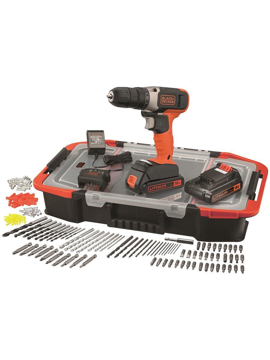 Skrutkovač 18V 2 x 1,5 Ah, organizer + kit 160 Black and Decker BCD001BAST