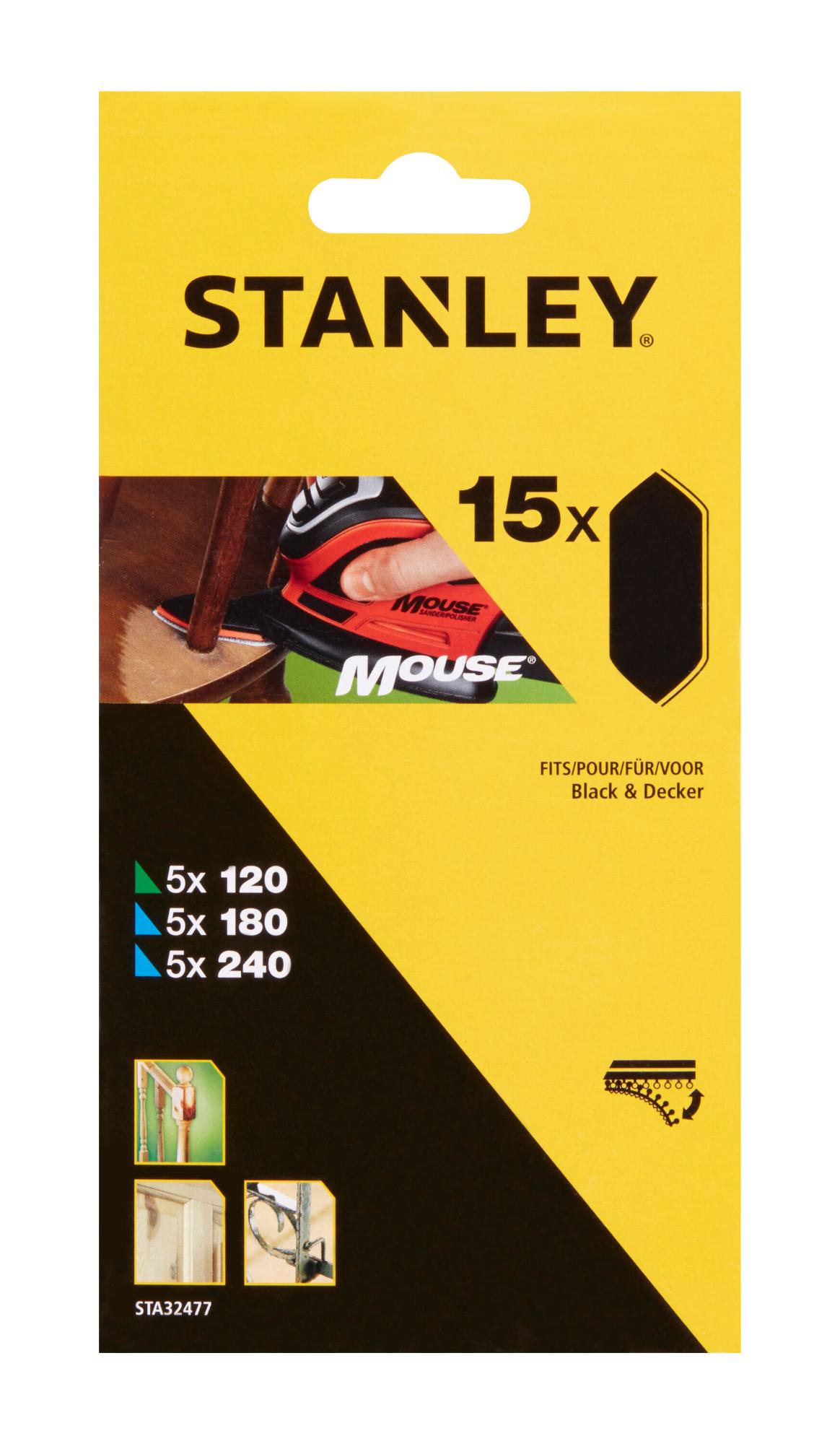 Papier brúsny, výseky na prstovú podložku Mouse 5xP120 ,5xP180, 5xP240 FATMAX STA32477