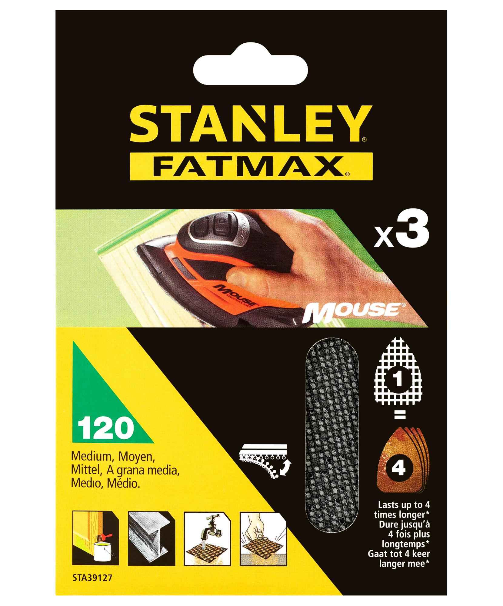 Mriežka brúsna Mouse (žehličkový tvar) P120, suchý zips, 3ks FATMAX STA39127