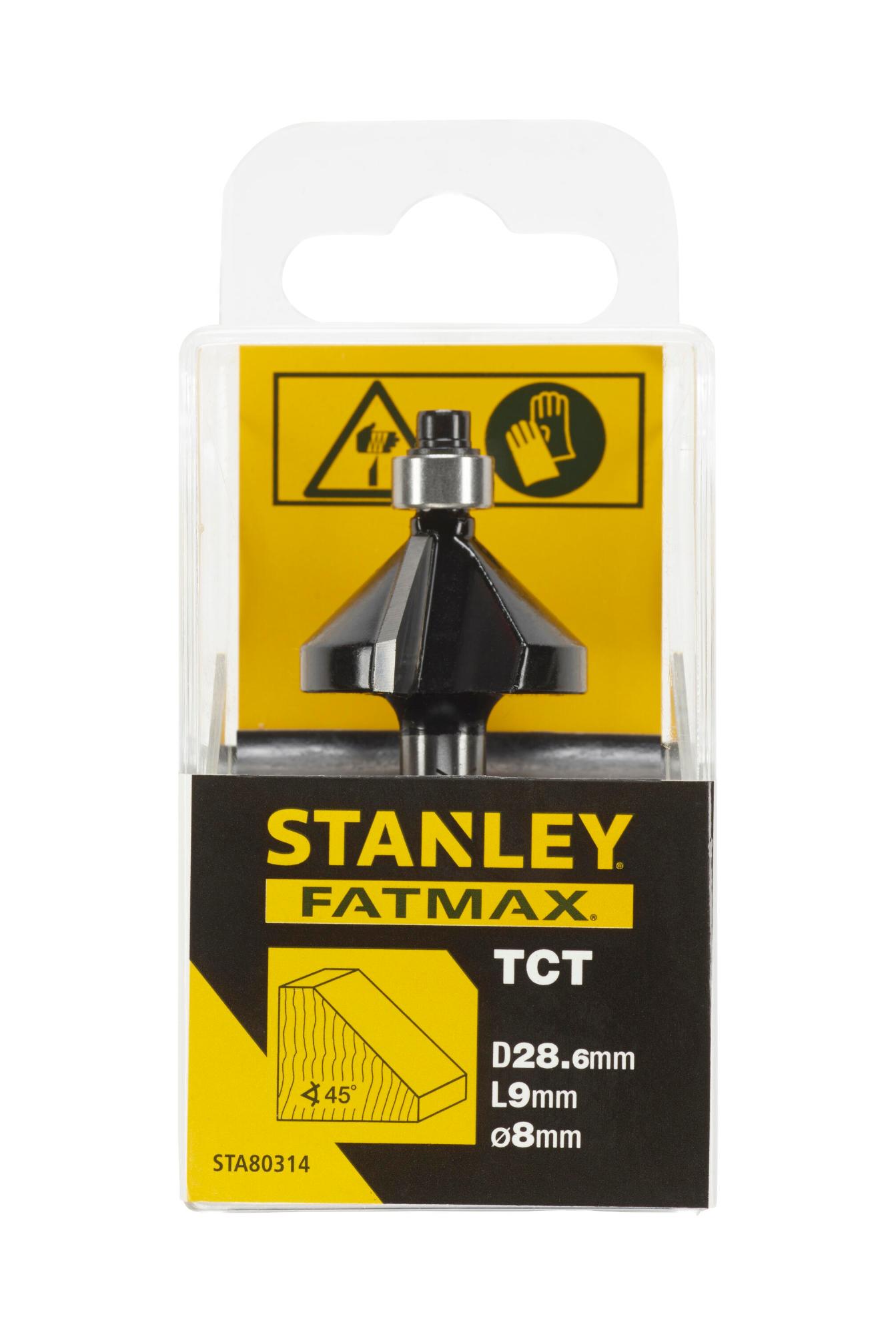 Fréza do dreva obrys. uhl. TCT/HM pr.28,6x9mm, sklon 45°, stopka pr.8mm, s vodiac. ložiskom FATMAX STA80314