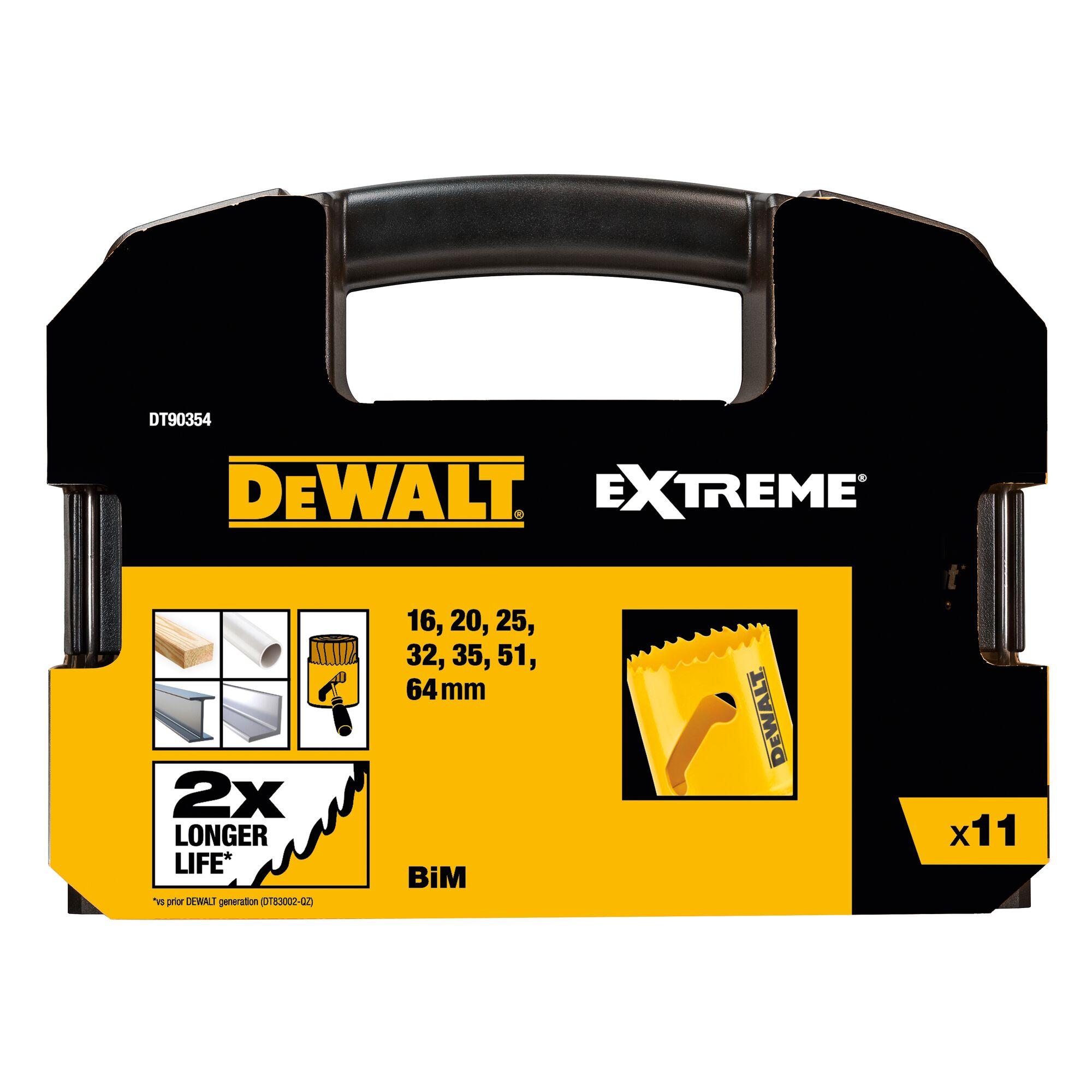Sada koruniek 11 dielna 16,20,25,32,35,51,64mm 2x adaptér 2x vodiaci vrták v kufri DEWALT DT90354