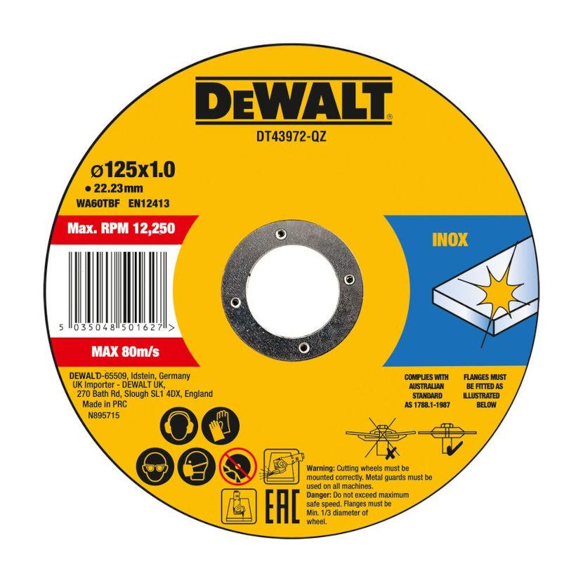 Kotuč rezný EXTREME na nerez 125x1x22,23 mm Typ1 (10 ks v plechovke) DEWALT DT43972