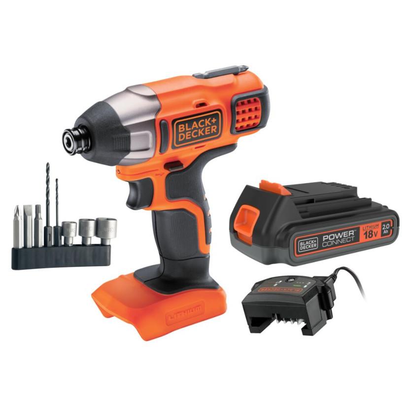 Uťahovač rázový 18V, 1x 2 Ah batéria, nabíjačka Black and Decker BDCIM18D1A